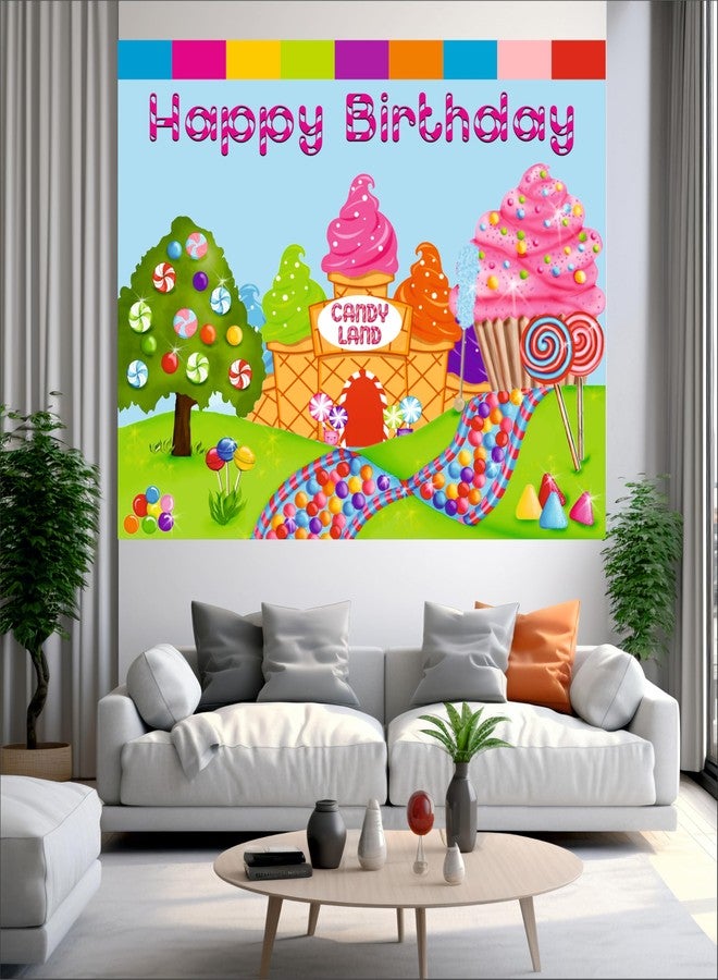 Party Baazaar Candy Land Theme Backdrop | Theme Birthday Party Decoration | Happy Birthday Banner for Kids (Pack of 1, Multicolor, Size: 4x3 Feet) - Image 2