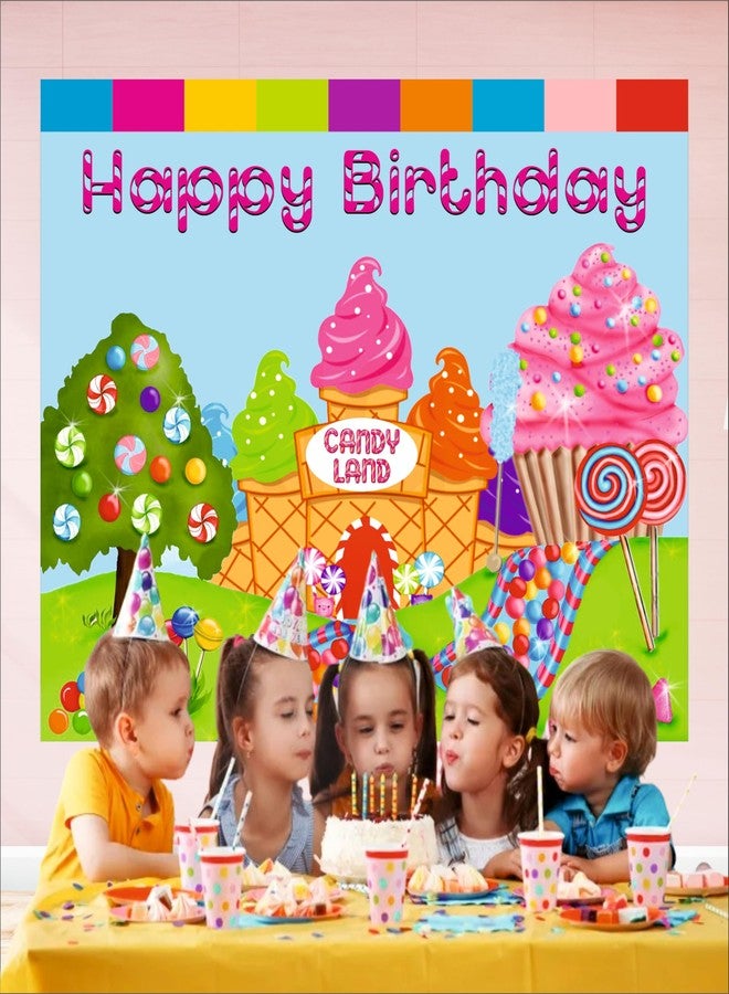 Party Baazaar Candy Land Theme Backdrop | Theme Birthday Party Decoration | Happy Birthday Banner for Kids (Pack of 1, Multicolor, Size: 4x3 Feet) - Image 4