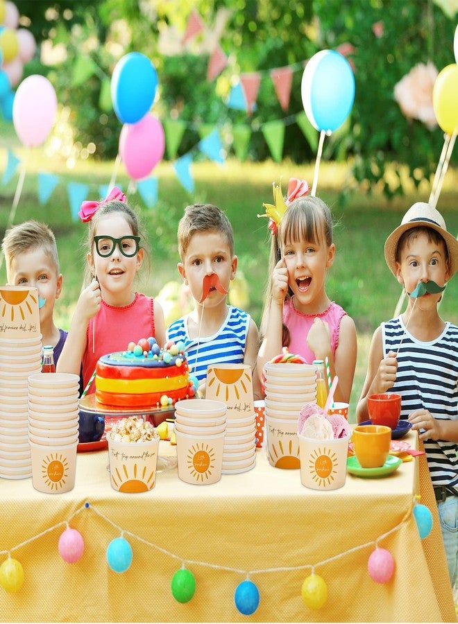 Whaline 60Pcs Summer Boho Sun Paper Snack Cups 8oz First Trip Around The Sun Disposable Paper Bowls Boho Hippie Sunshine Dessert Bowls Ice Cream Bowl for Hot Cold Food Birthday Baby Shower Party Decor - Image 4