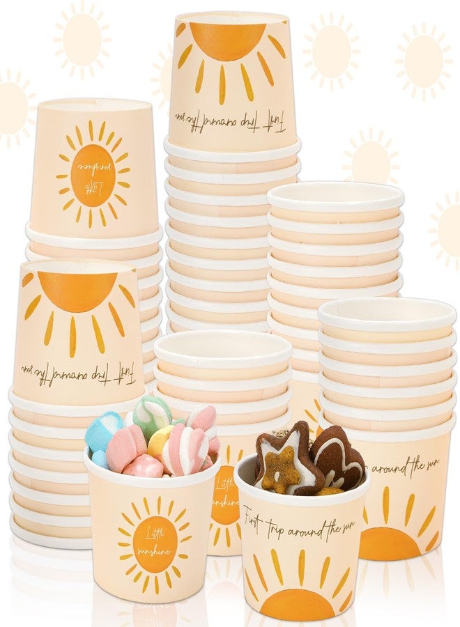 Whaline 60Pcs Summer Boho Sun Paper Snack Cups 8oz First Trip Around The Sun Disposable Paper Bowls Boho Hippie Sunshine Dessert Bowls Ice Cream Bowl for Hot Cold Food Birthday Baby Shower Party Decor - Image 1