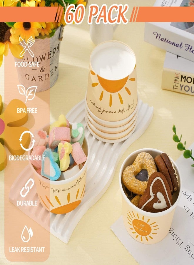 Whaline 60Pcs Summer Boho Sun Paper Snack Cups 8oz First Trip Around The Sun Disposable Paper Bowls Boho Hippie Sunshine Dessert Bowls Ice Cream Bowl for Hot Cold Food Birthday Baby Shower Party Decor - Image 5