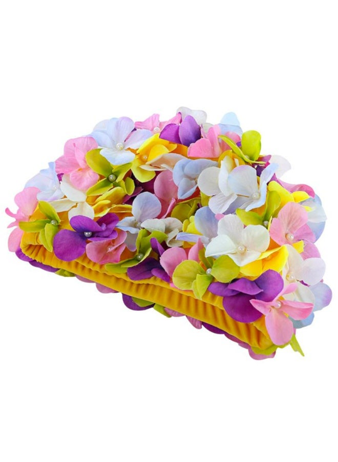 قبعة سباحة نسائية للسباحة بتلات الزهور للفتيات، قبعة سباحة ريترو للشعر الطويل/القصير - Image 3