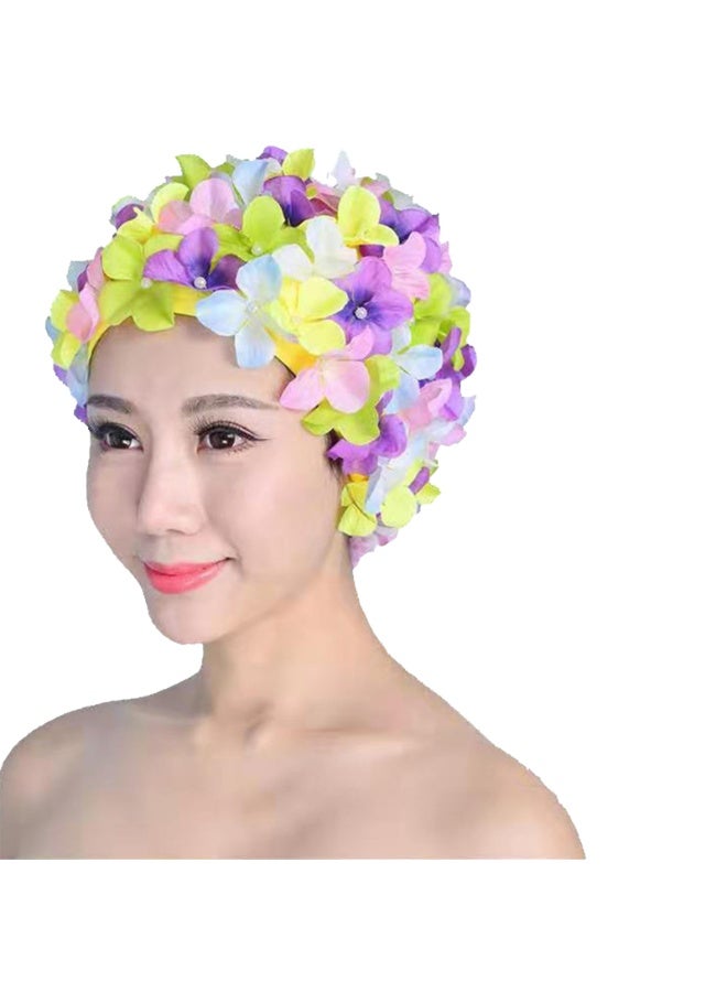 قبعة سباحة نسائية للسباحة بتلات الزهور للفتيات، قبعة سباحة ريترو للشعر الطويل/القصير - Image 2