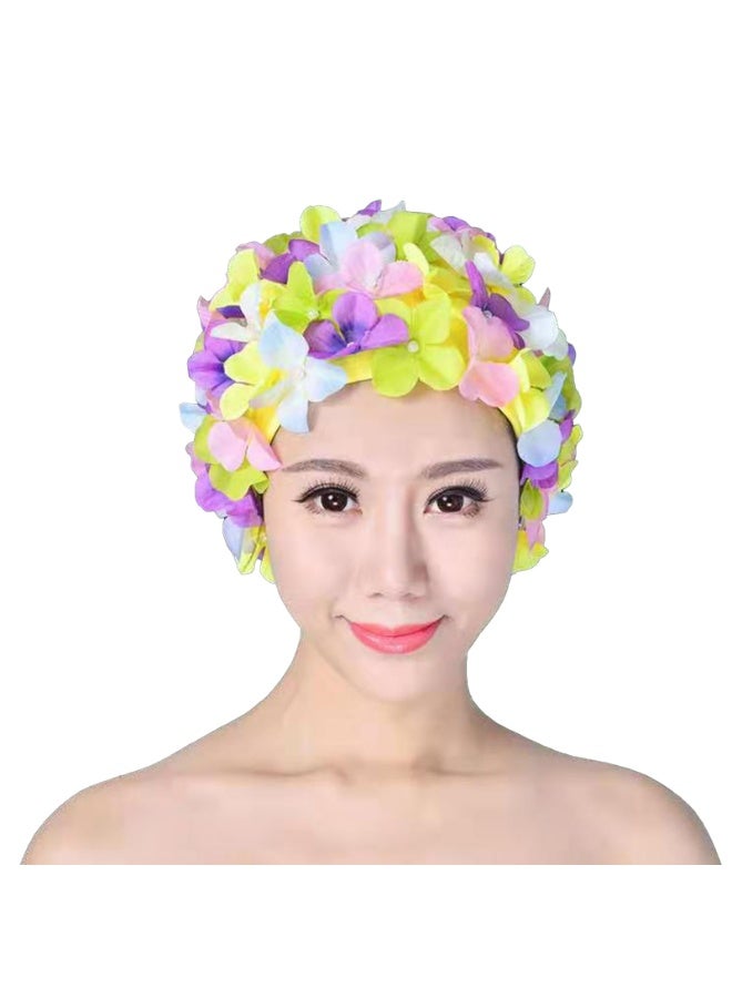 قبعة سباحة نسائية للسباحة بتلات الزهور للفتيات، قبعة سباحة ريترو للشعر الطويل/القصير - Image 4