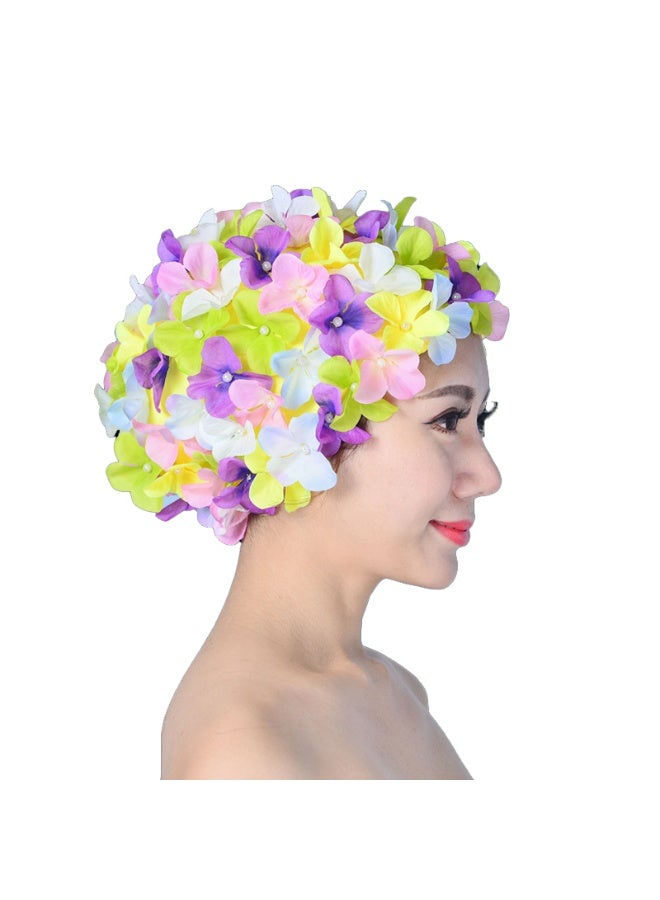 قبعة سباحة نسائية للسباحة بتلات الزهور للفتيات، قبعة سباحة ريترو للشعر الطويل/القصير - Image 5