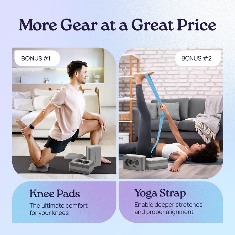 Deep-ZenÂ® Yoga Blocks Wrist Support; Yoga Blocks 2 Pack with Knee Pads and Strap to Put Less Weight on Wrists; Durable, Versatile Yoga Brick Exercise Block Set, Blocks Yoga (Grey) - Image 3