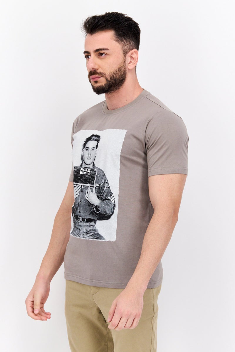 ELVIS Men Crew Neck Short Sleeve Graphic Print T-Shirt, Grey - Image 4