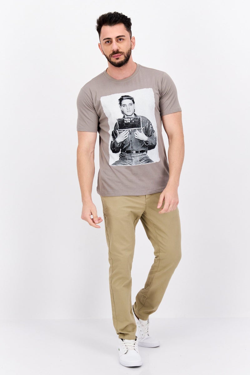 ELVIS Men Crew Neck Short Sleeve Graphic Print T-Shirt, Grey - Image 4