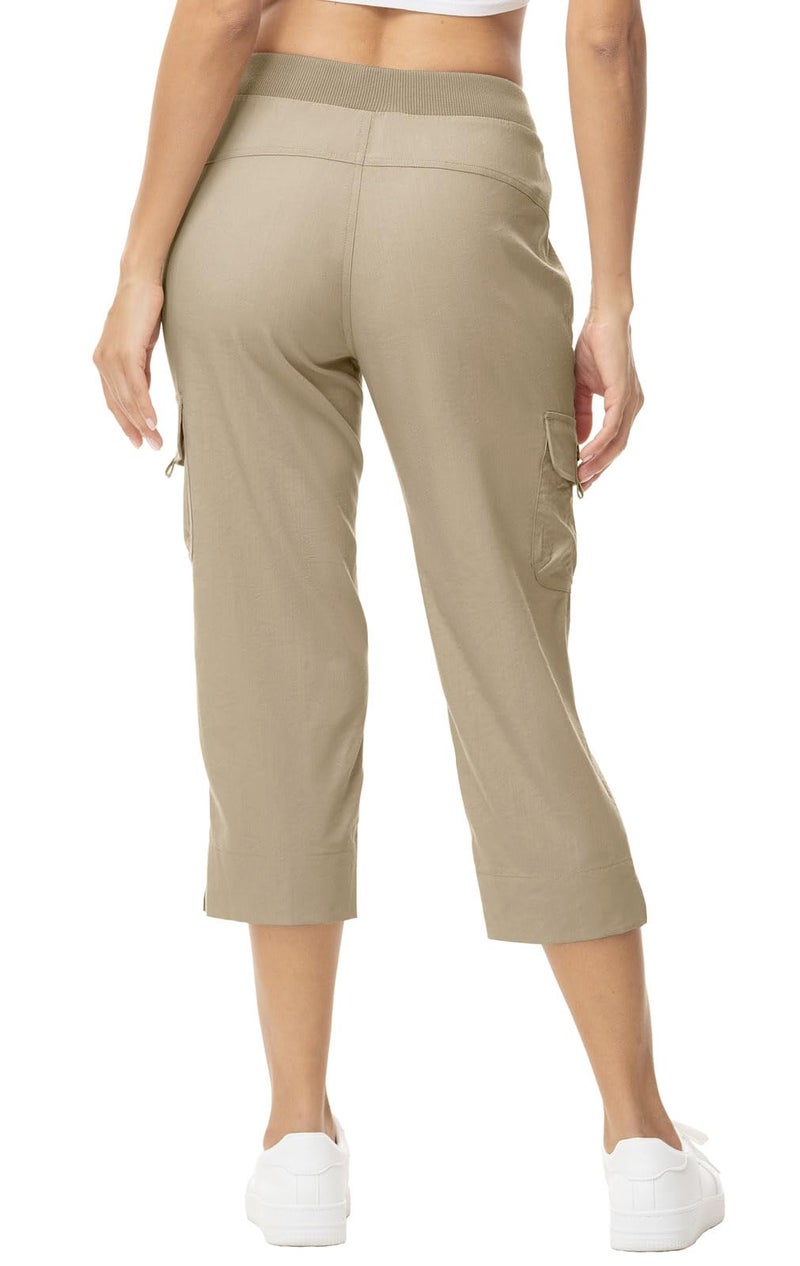 YSENTO Womens Cargo Hiking Joggers Casual Summer Travel Pants Quick Dry Travel Running Capris Zip Pockets Grey Khaki XL - Image 5