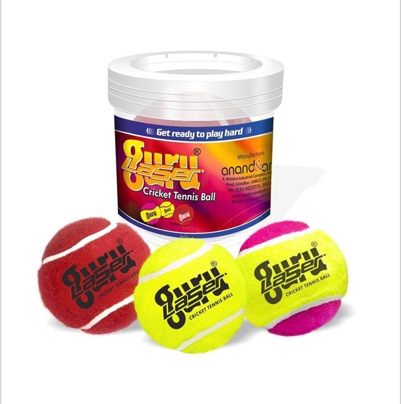 طقم كرات تنس الكريكيت من 6 كرات (ثقيلة، صفراء فوسفورية) بحجم قياسي