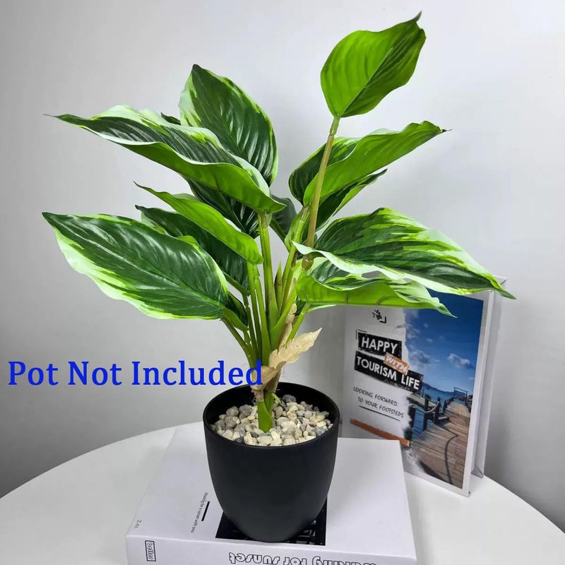 WAIFOMEI 4 Bushes Perennial Hosta Artificial Variegated Green Leave Plant 15.7" Faux Dieffenbachia Tropical Plant Outdoor Shrubs Indoor Yard Decor - Image 2