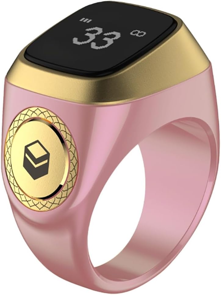 WELL iQIBLA Smart Tasbih Zikr Ring- الصلاة المسلمة- تذكير توقيت الصلاة شاشة OLED Tasbih Counter Smart Ring تكنولوجيا قابلة للارتداء مقاومة للماء (20MM بلاستيك ، وردي) - Image 1