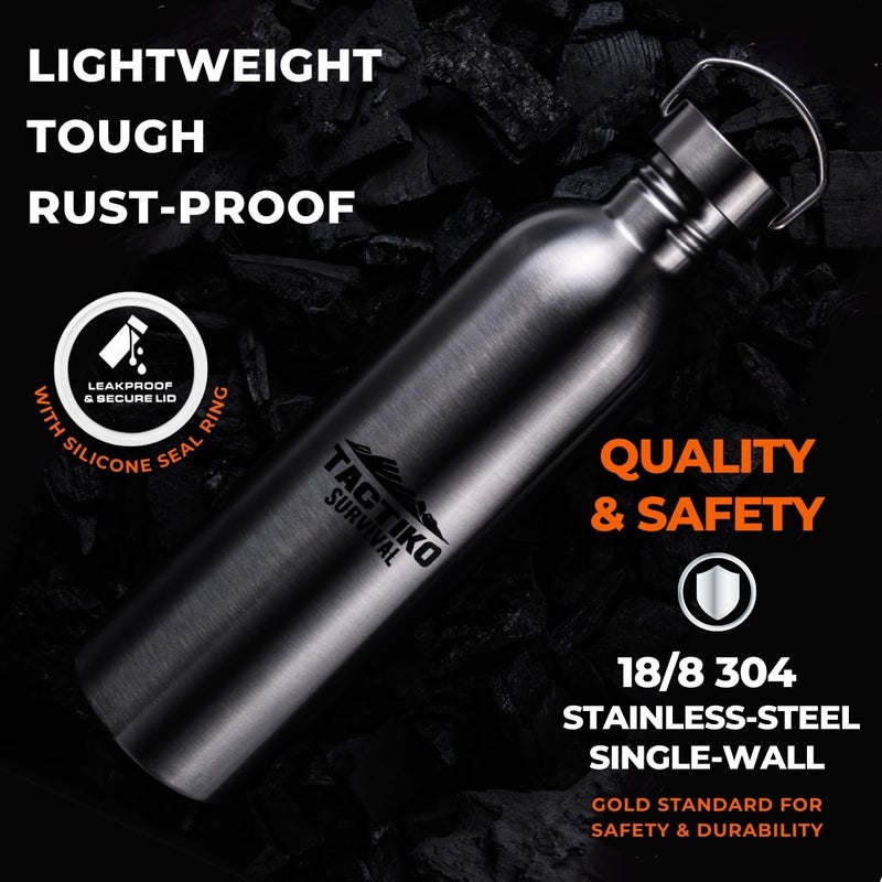 Tactiko Survival 51 oz/1500 ml Stainless Steel Wide Mouth Water Bottle, Single Wall Boil-Safe, Leakproof, BPA-Free with Carry Sleeve and Strap for Camping, Hiking, Outdoor Prep (Black) - Image 2