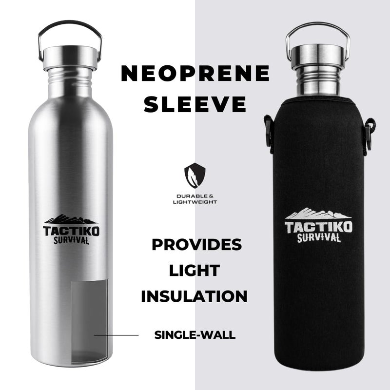 Tactiko Survival 51 oz/1500 ml Stainless Steel Wide Mouth Water Bottle, Single Wall Boil-Safe, Leakproof, BPA-Free with Carry Sleeve and Strap for Camping, Hiking, Outdoor Prep (Black) - Image 4