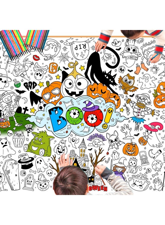 HOWAF Giant Boo Coloring Poster With 24pcs Paint Pens, Jumbo Halloween Banner for Kids Party Game Activities, Large Happy Coloring Table Cover - Image 1