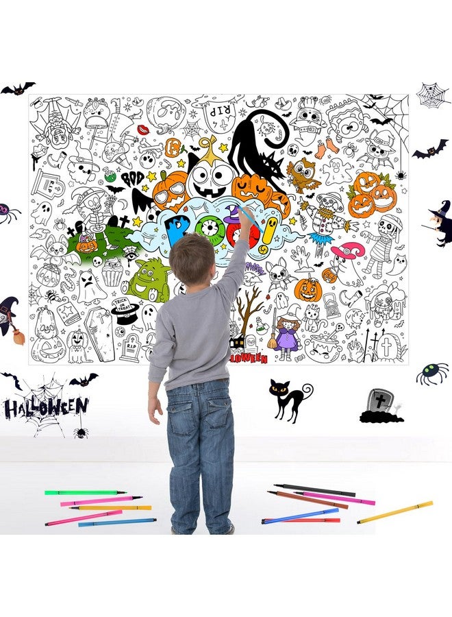 HOWAF Giant Boo Coloring Poster With 24pcs Paint Pens, Jumbo Halloween Banner for Kids Party Game Activities, Large Happy Coloring Table Cover - Image 5
