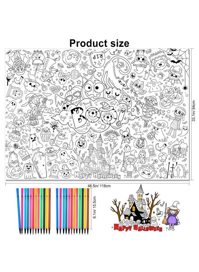 HOWAF Giant Boo Coloring Poster With 24pcs Paint Pens, Jumbo Halloween Banner for Kids Party Game Activities, Large Happy Coloring Table Cover - Image 2