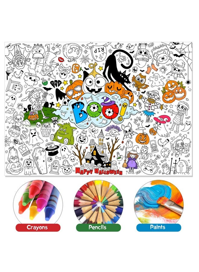 HOWAF Giant Boo Coloring Poster With 24pcs Paint Pens, Jumbo Halloween Banner for Kids Party Game Activities, Large Happy Coloring Table Cover - Image 3
