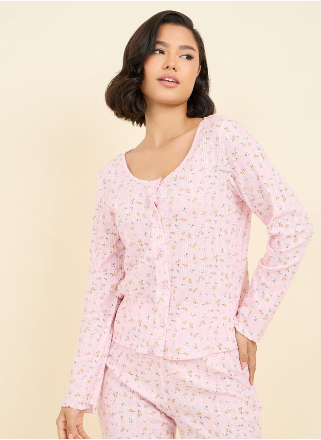 Styli - Ditsy Floral Print Shirt and Pyjama Set - Image 1