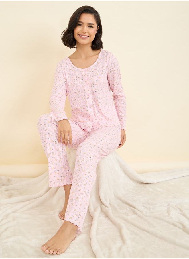 Styli - Ditsy Floral Print Shirt and Pyjama Set - Image 1