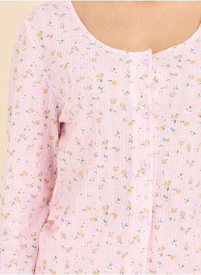 Styli - Ditsy Floral Print Shirt and Pyjama Set - Image 1