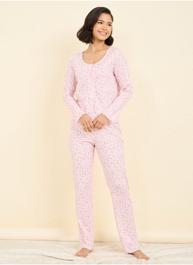 Styli - Ditsy Floral Print Shirt and Pyjama Set - Image 1