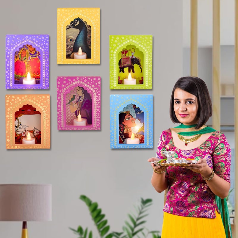 SATVIK STORE SATVIK Deepmala Jharoka Decorative Box 6 Frames in a Box Traditional Indian Home Decor Item DIY Craft Traditional Frame for Festive Diwali Decoration - Image 3