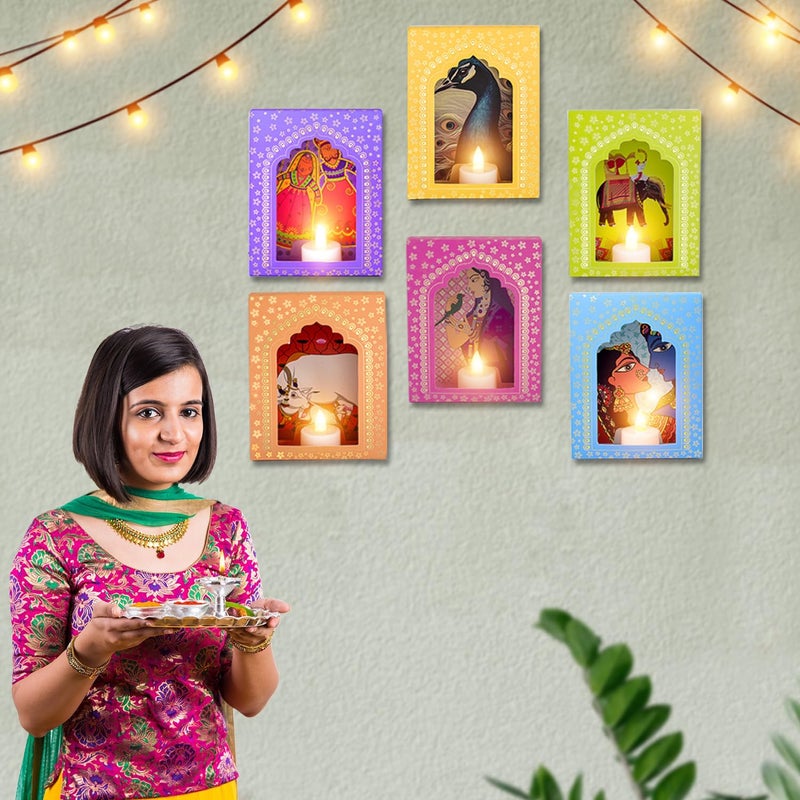 SATVIK STORE SATVIK Deepmala Jharoka Decorative Box 6 Frames in a Box Traditional Indian Home Decor Item DIY Craft Traditional Frame for Festive Diwali Decoration - Image 2