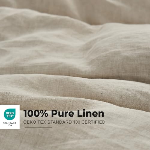 Simple&Opulence 100% Washed Linen Duvet Cover with Embroidered, 3 Pieces Soft Farmhouse Comforter Set with Button Closure,1 Duvet Cover and 2 Pillowshams (California King,Natural Linen) - Image 3