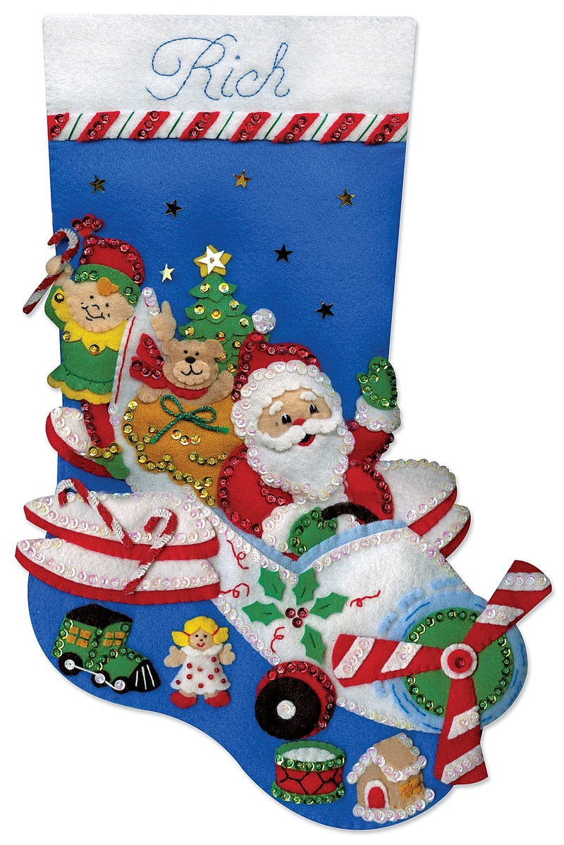 Tobin Flying Santa Stocking Felt Applique Kit, 18-Inch Long (DW5237) - Image 5