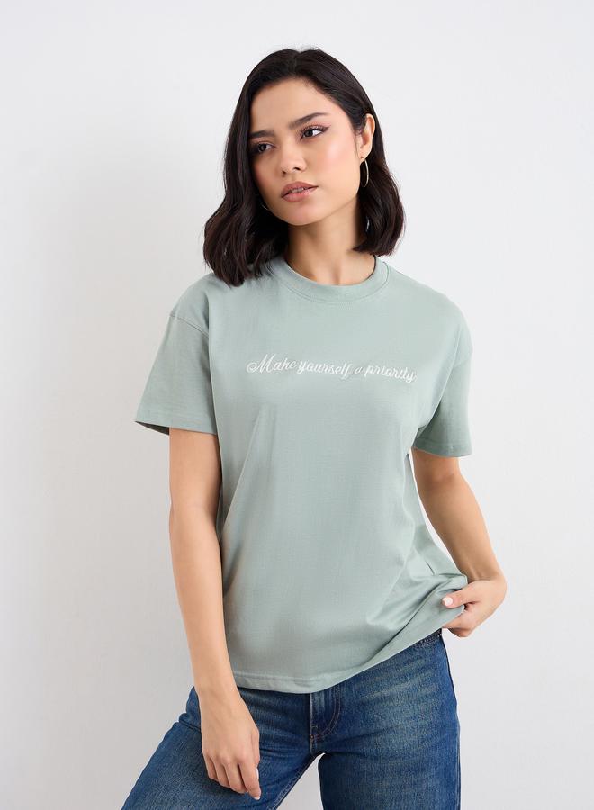 Styli Embroidered Slogan Boxy Fit T-Shirt - Image 2