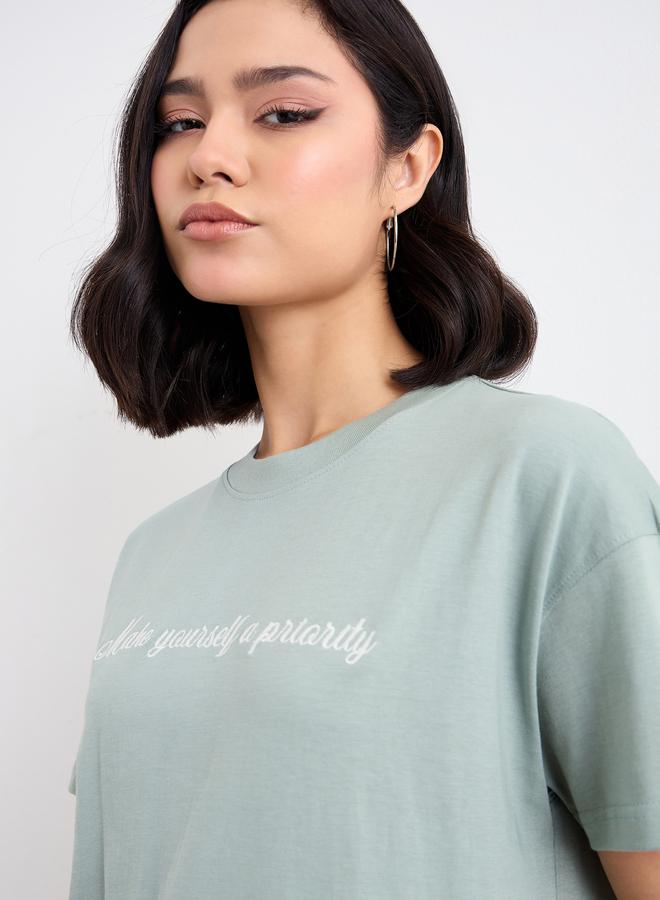 Styli Embroidered Slogan Boxy Fit T-Shirt - Image 3