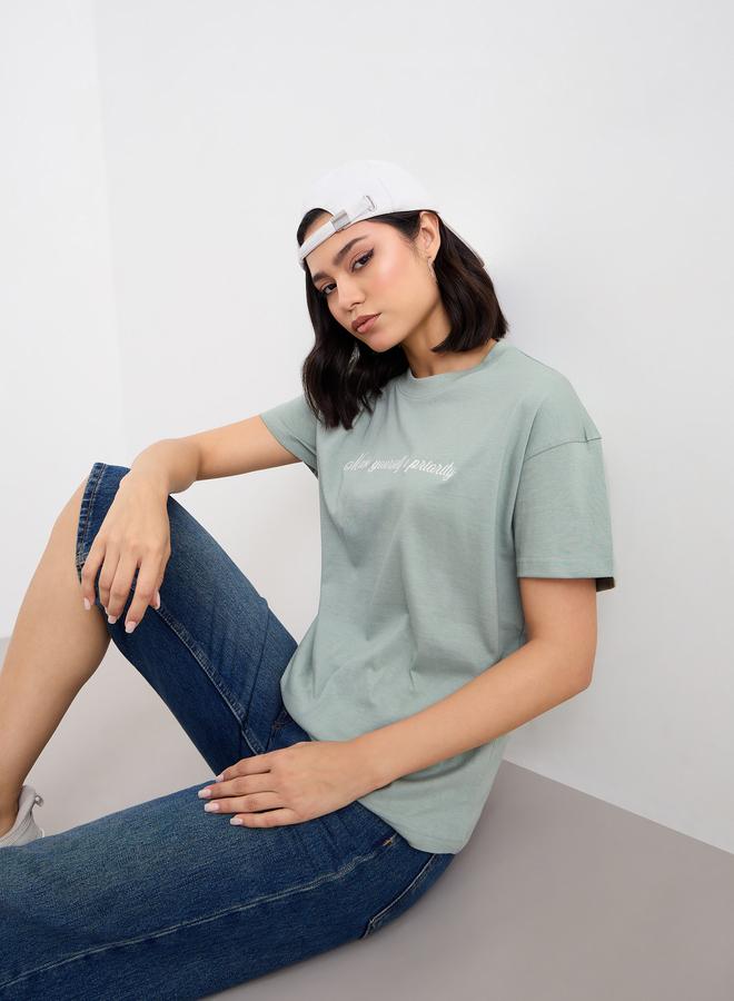 Styli Embroidered Slogan Boxy Fit T-Shirt - Image 5