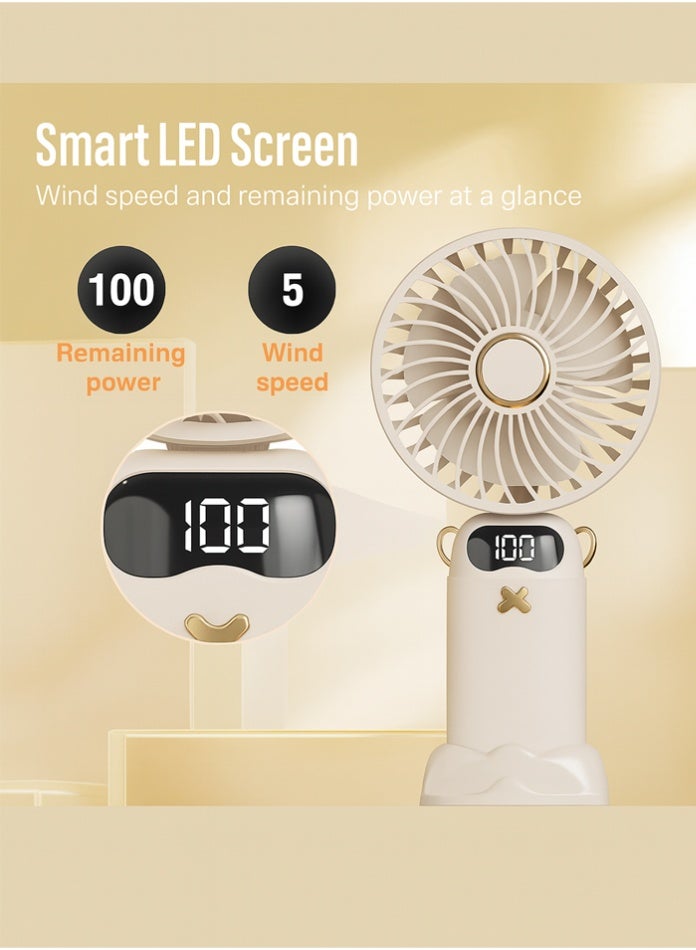 مروحة مكتب محمولة قابلة لإعادة الشحن مع شاشة LED – مروحة USB صغيرة قابلة للطي بـ 5 سرعات، بطارية تدوم 8 ساعات، وزاوية قابلة للتعديل – مروحة يدوية ومكتبية للاستخدام في المنزل، المكتب، السفر، والهواء الطلق - Image 3