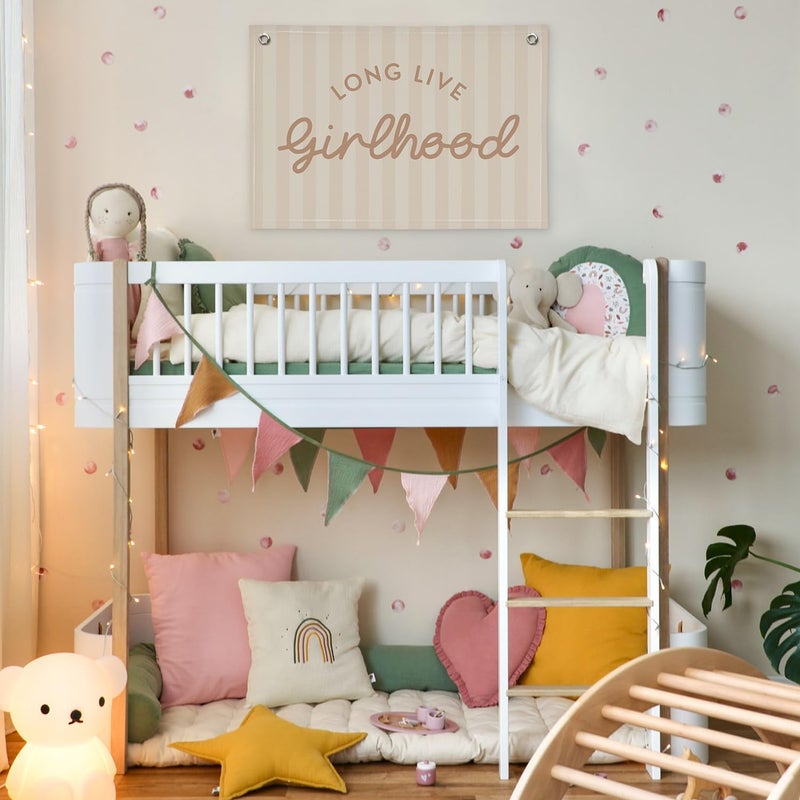 XYDEG Girls Room Decor Long Live Girlhood Linen Banner Hanging Flag Vintage Pink Banner for Nursery Playroom Wall Decor for Kids Bedroom Dorm Toddler Decorations Trendy Room Decor 30x20 In (Girlhood) - Image 5