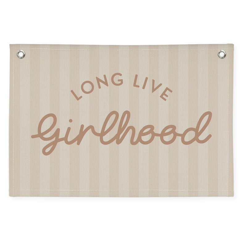 XYDEG Girls Room Decor Long Live Girlhood Linen Banner Hanging Flag Vintage Pink Banner for Nursery Playroom Wall Decor for Kids Bedroom Dorm Toddler Decorations Trendy Room Decor 30x20 In (Girlhood) - Image 1