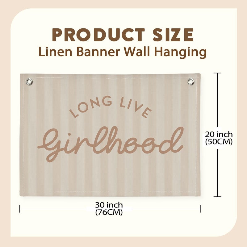 XYDEG Girls Room Decor Long Live Girlhood Linen Banner Hanging Flag Vintage Pink Banner for Nursery Playroom Wall Decor for Kids Bedroom Dorm Toddler Decorations Trendy Room Decor 30x20 In (Girlhood) - Image 2