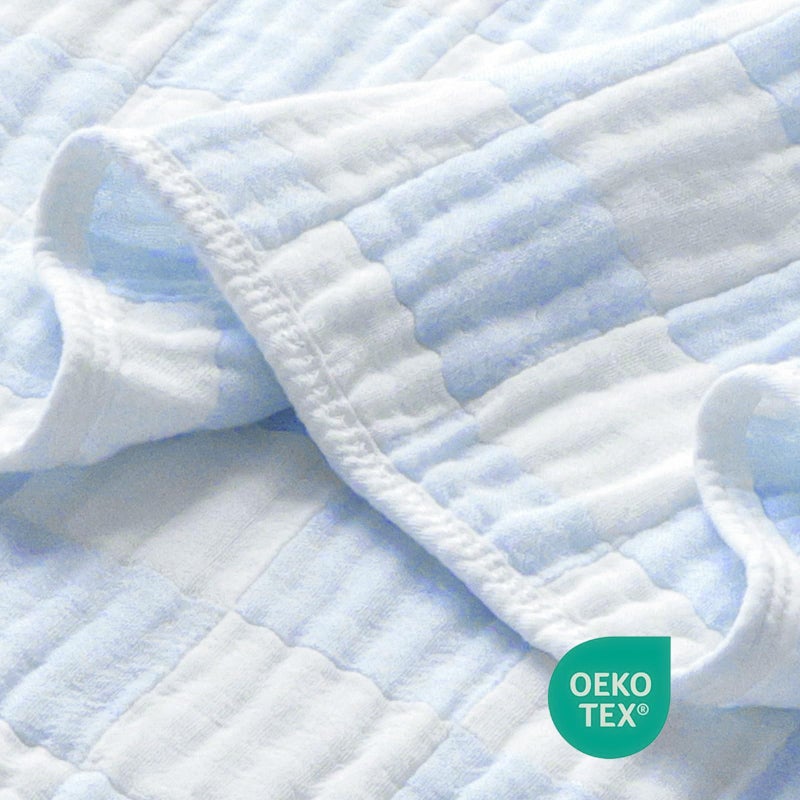BEILIMU Muslin Baby Blankets for Boys Girls, 70% Cotton and 30% Rayon Blanket for Infant Toddler, Super Soft and Lightweight Blankets with Checkerboard Design Blue 43 x 43 Inches - Image 2
