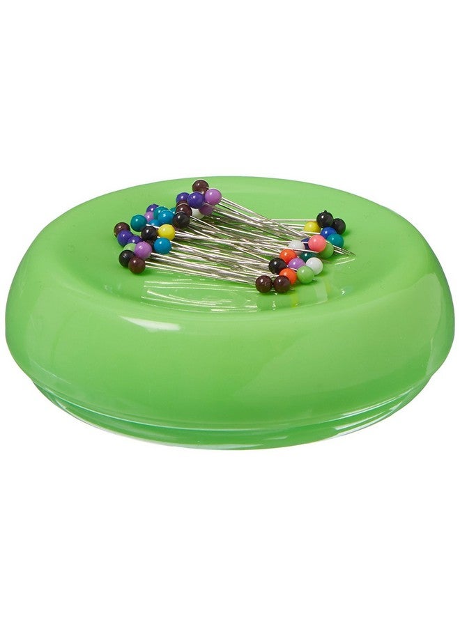 Magnetic Sewing Pincushion With 50 Plastic Head Pins Lime Green