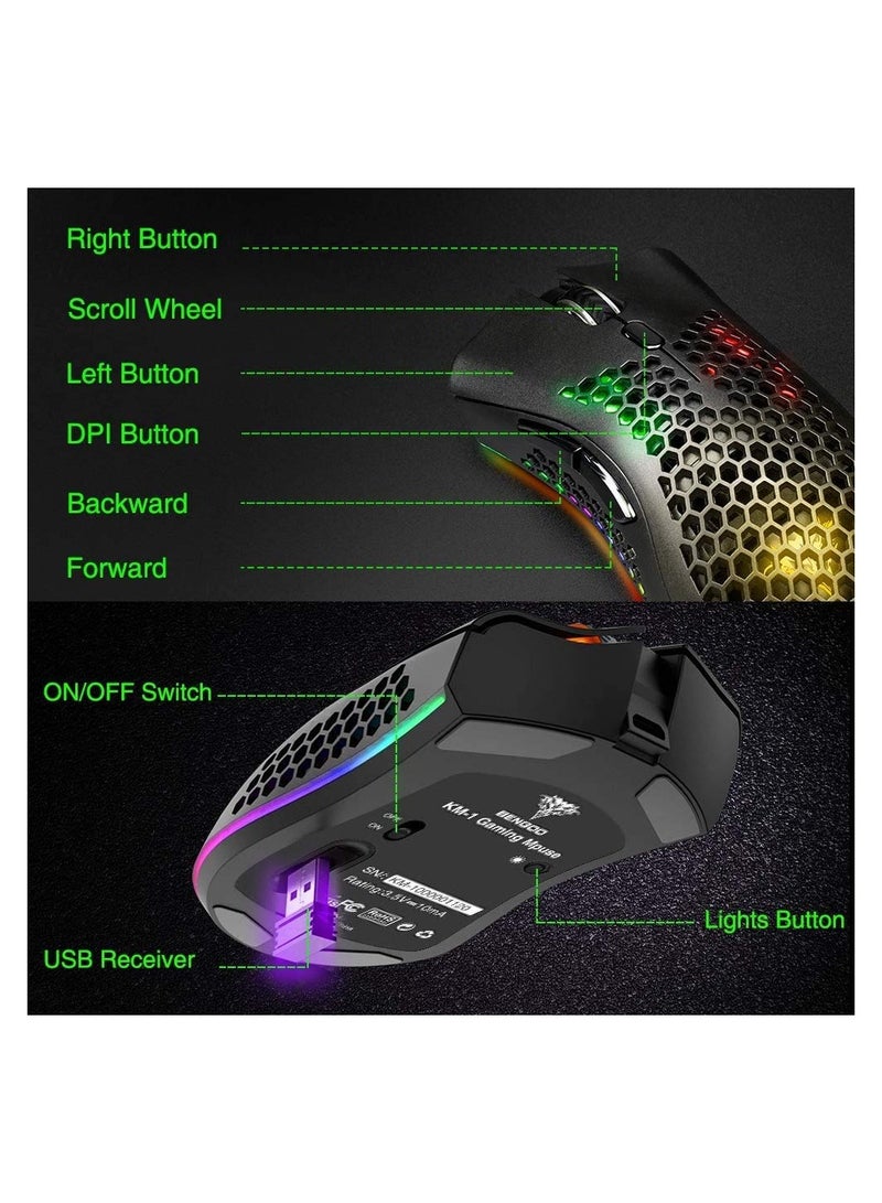 Wireless Gaming Mouse, Computer Mouse with Honeycomb Shell, 6 Programmed ons, 3 Adjustable DPI, Silent Click, USB Receiver, Ergonomic RGB Optical Gamer Mice Mouse for Laptop PC Mac (White) - Image 5