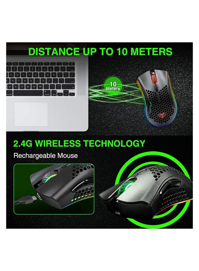 Wireless Gaming Mouse, Computer Mouse with Honeycomb Shell, 6 Programmed ons, 3 Adjustable DPI, Silent Click, USB Receiver, Ergonomic RGB Optical Gamer Mice Mouse for Laptop PC Mac (White) - Image 4