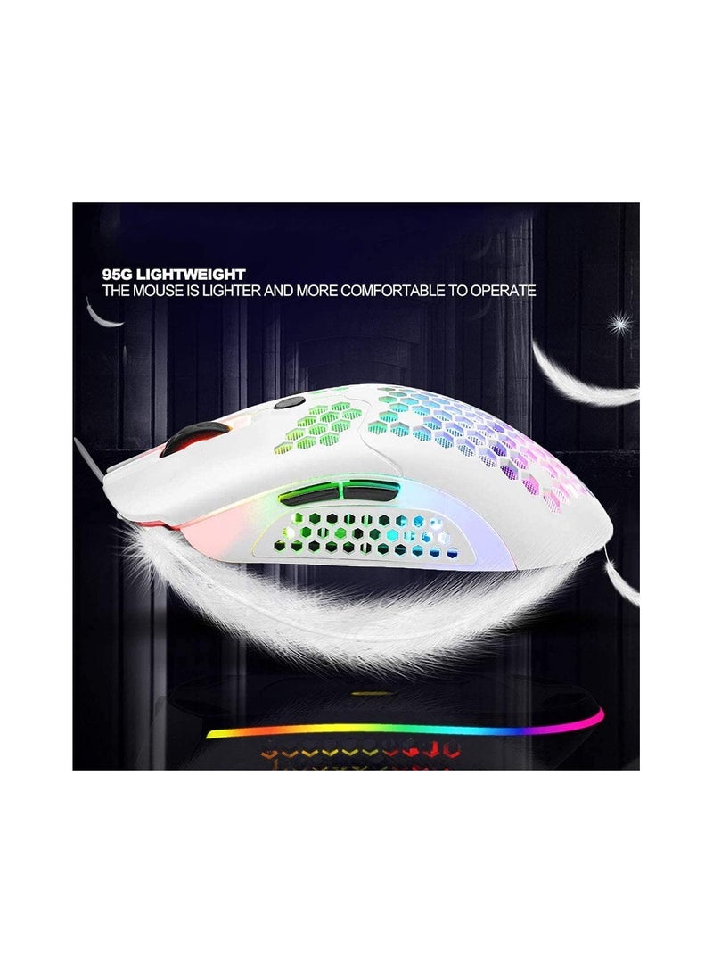 Wireless Gaming Mouse, Computer Mouse with Honeycomb Shell, 6 Programmed ons, 3 Adjustable DPI, Silent Click, USB Receiver, Ergonomic RGB Optical Gamer Mice Mouse for Laptop PC Mac (White) - Image 2