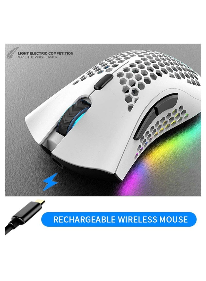 Wireless Gaming Mouse, Computer Mouse with Honeycomb Shell, 6 Programmed ons, 3 Adjustable DPI, Silent Click, USB Receiver, Ergonomic RGB Optical Gamer Mice Mouse for Laptop PC Mac (White) - Image 3