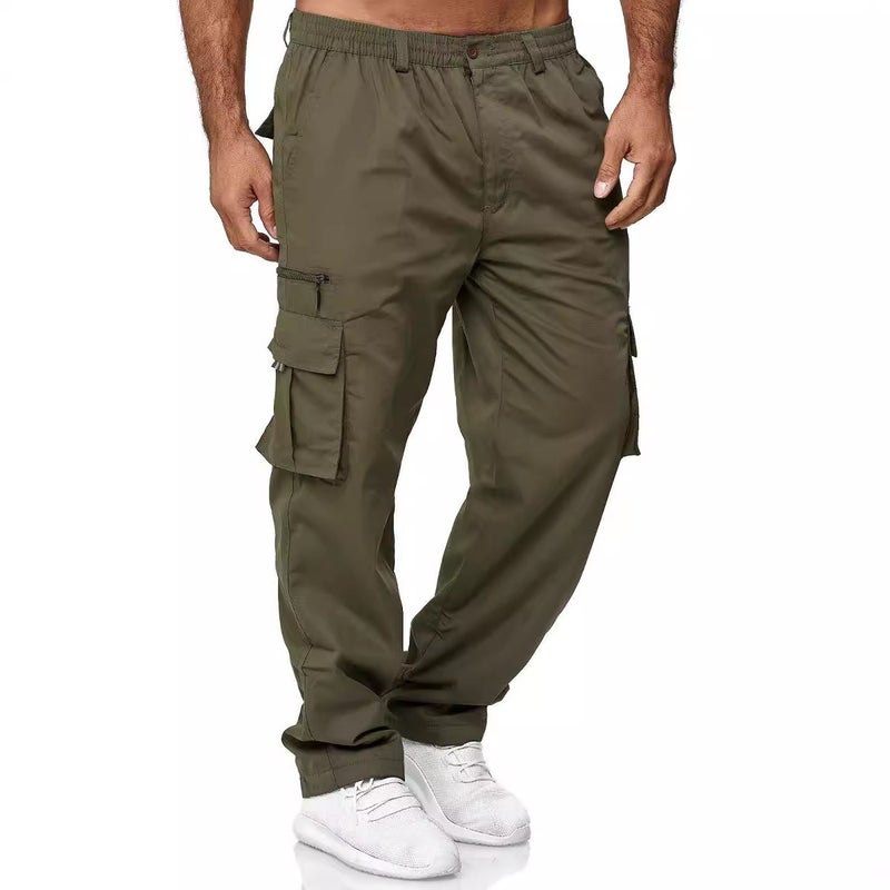 2023 Mens Casual Multi-Pocket Cargo Pants Outdoor Khaki  - Image 5