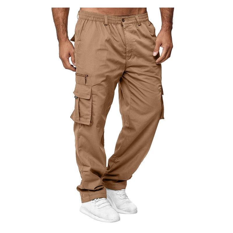 2023 Mens Casual Multi-Pocket Cargo Pants Outdoor Khaki  - Image 2