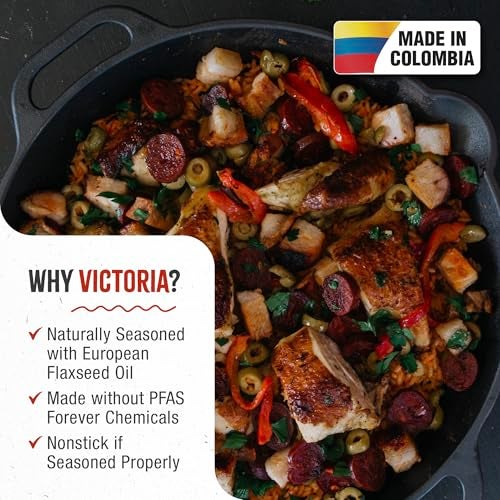 Victoria 13-Inch Cast Iron Skillet, Pre-Seasoned Cast Iron Frying Pan with Loop Handle, Made in Colombia - Image 2