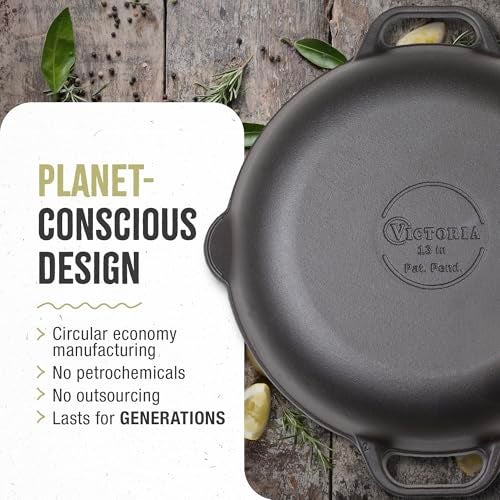 Victoria 13-Inch Cast Iron Skillet, Pre-Seasoned Cast Iron Frying Pan with Loop Handle, Made in Colombia - Image 5