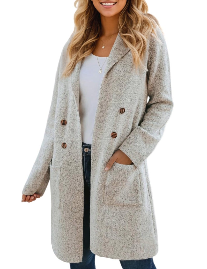 CiCiBird Women Fall Long Cardigan Sweater Trendy Knit Jacket Coat Dressy Blazer Coatigan Apricot L - Image 1