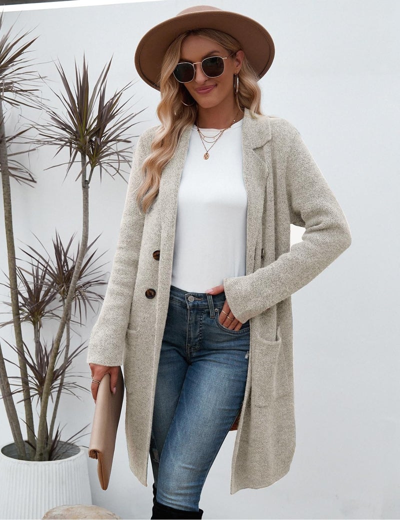 CiCiBird Women Fall Long Cardigan Sweater Trendy Knit Jacket Coat Dressy Blazer Coatigan Apricot L - Image 5