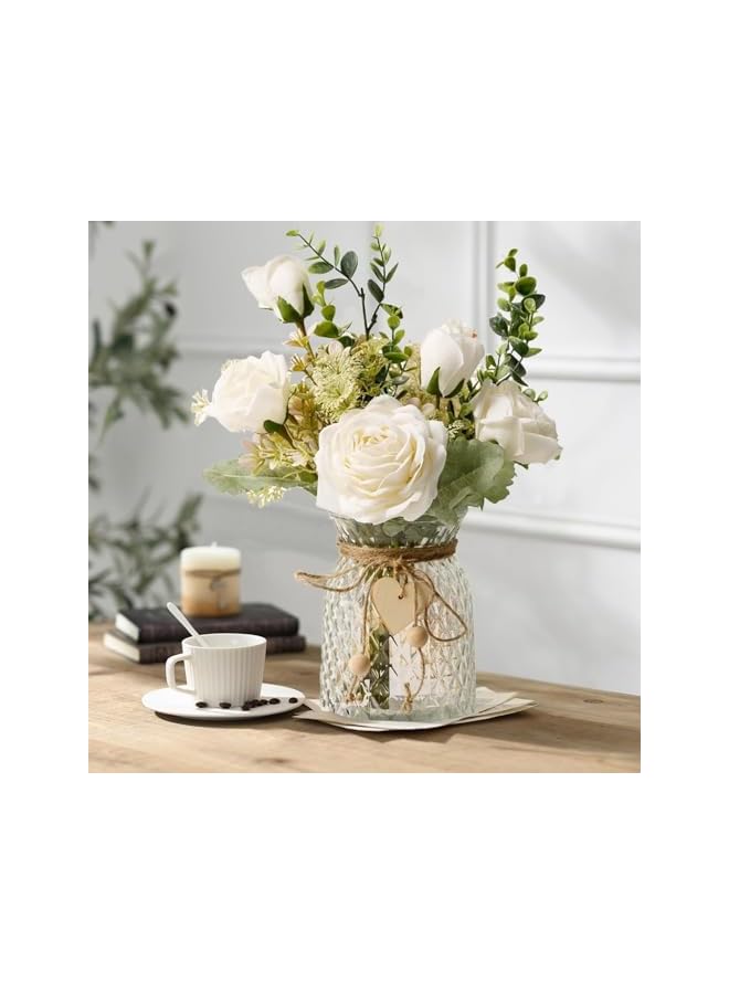 The Bros Fake Flowers with Vase,Glass Vase,Faux Flower Arrangement with Vase,Modern Home Decor, Vases for Decor,Pampas Grass Vase,Suitable for Home Office Decoration, Dining Table Centerpiece (Number 1) - Image 5